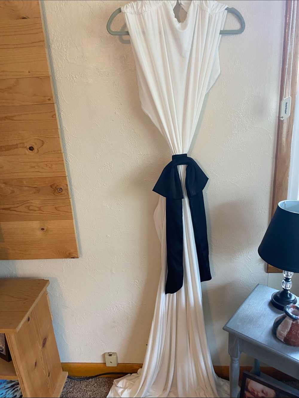 Elegant White Maxi Dress with Black Sash and open back